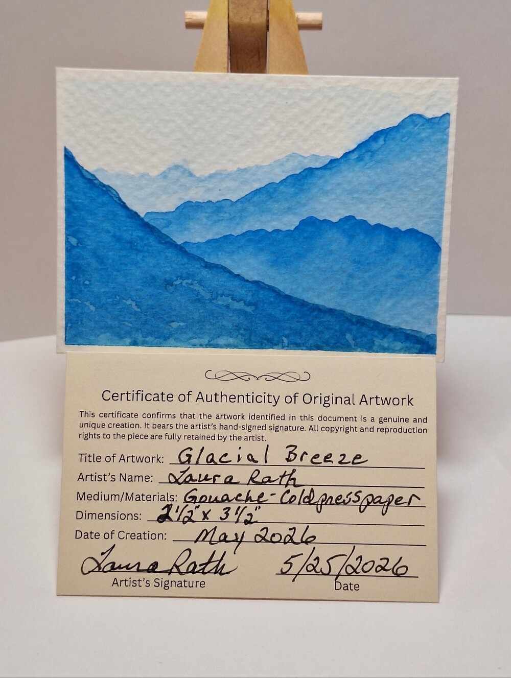 "Glacial Breeze" Hand-painted gouache painting (Tiny original artwork) - Picture 4 of 8